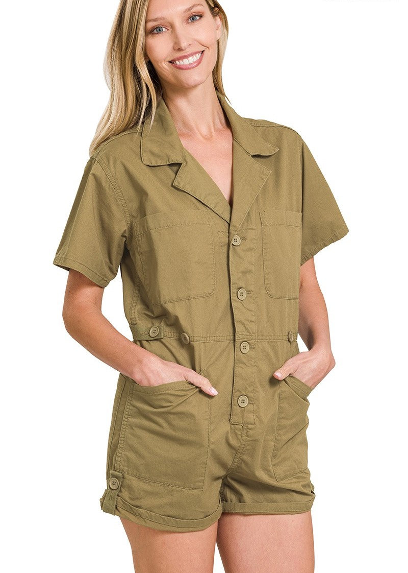 Road trippin' woven button front romper