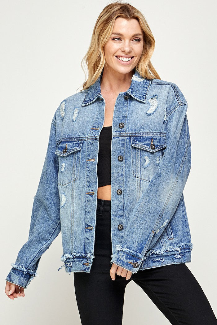 The laid back distressed denim jacket