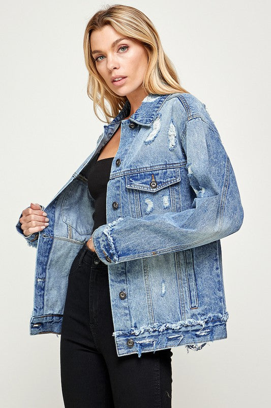 The laid back distressed denim jacket