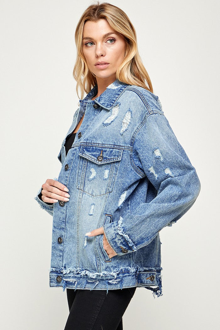 The laid back distressed denim jacket