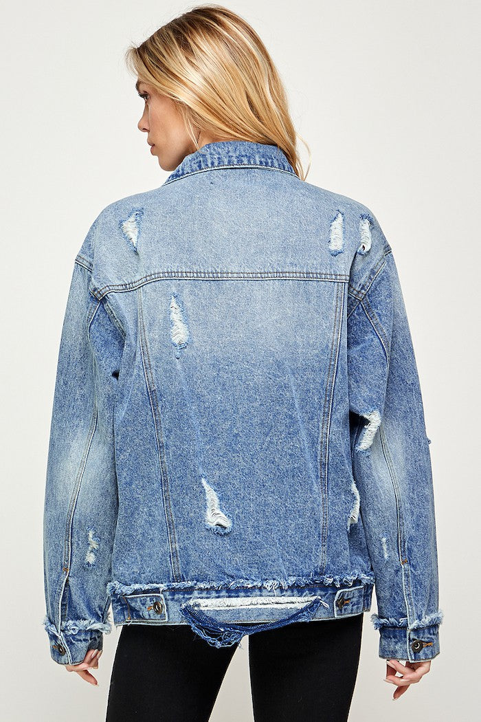 The laid back distressed denim jacket