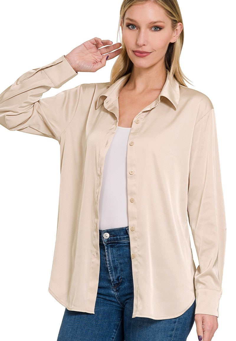 Walking the walk satin button front shirt