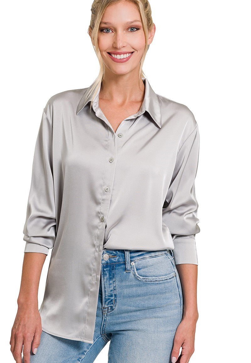 Walking the walk satin button front shirt