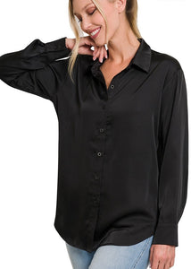 Walking the walk satin button front shirt