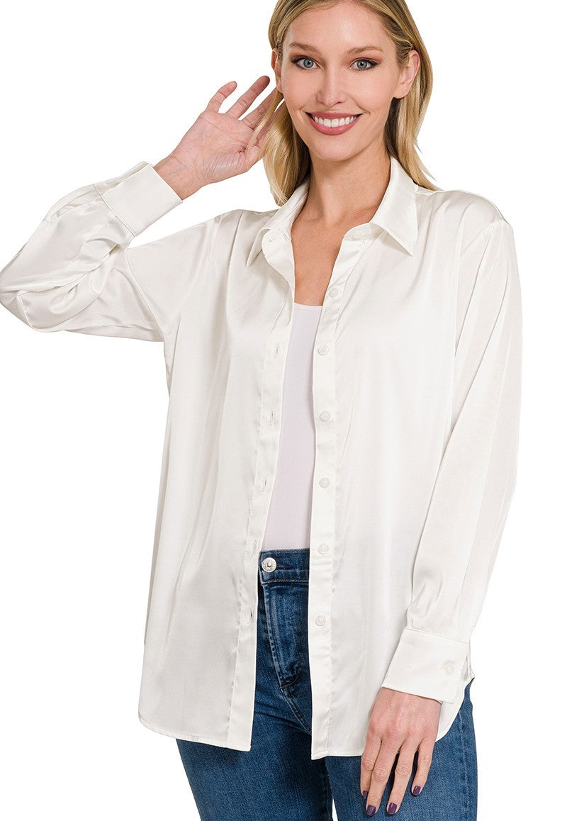 Walking the walk satin button front shirt