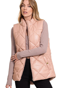 Free flying faux leather quilted vest