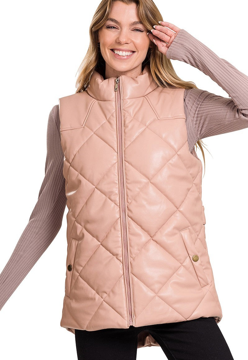 Free flying faux leather quilted vest