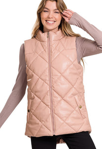 Free flying faux leather quilted vest