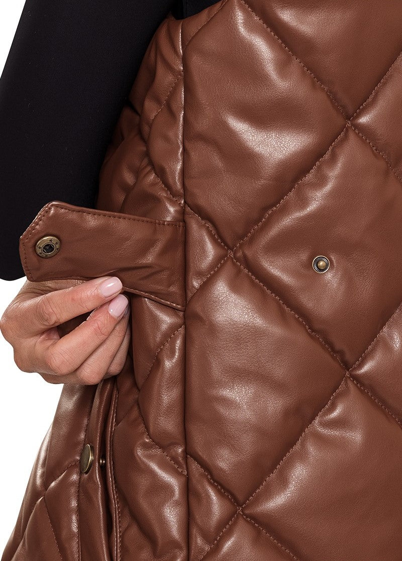 Free flying faux leather quilted vest