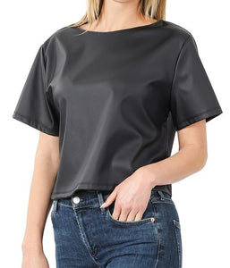 Raw talent faux leather top