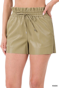 Over and over faux leather paperbag waist short