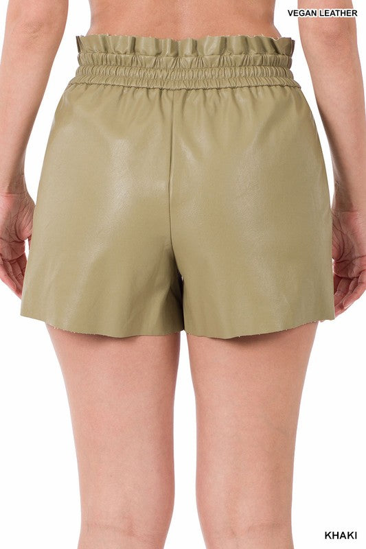 Over and over faux leather paperbag waist short