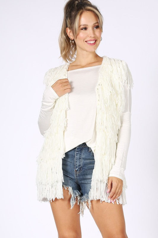 Ready for the party white fringe vest