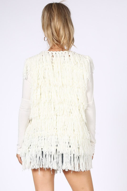 Ready for the party white fringe vest