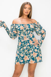 Flower child smocked sleeve dress